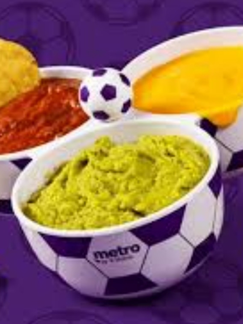 Metro PCS Trio Bowl Football Soccer Ball Dip Bowl Plastic- Purple & White